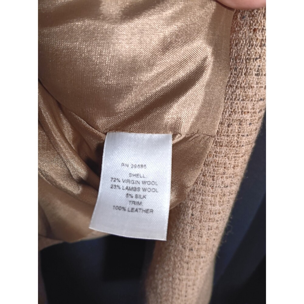 Pendleton Tan Wool Silk Suit Set Jacket 10 Pants 8 Leather Trim Classic Career - Picture 7 of 12